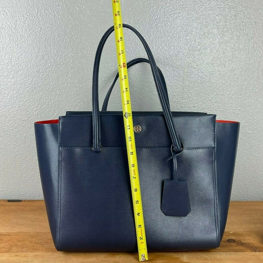 Tory Burch Women's Parker Tote Bag Blue Leather - Picture 10 of 12